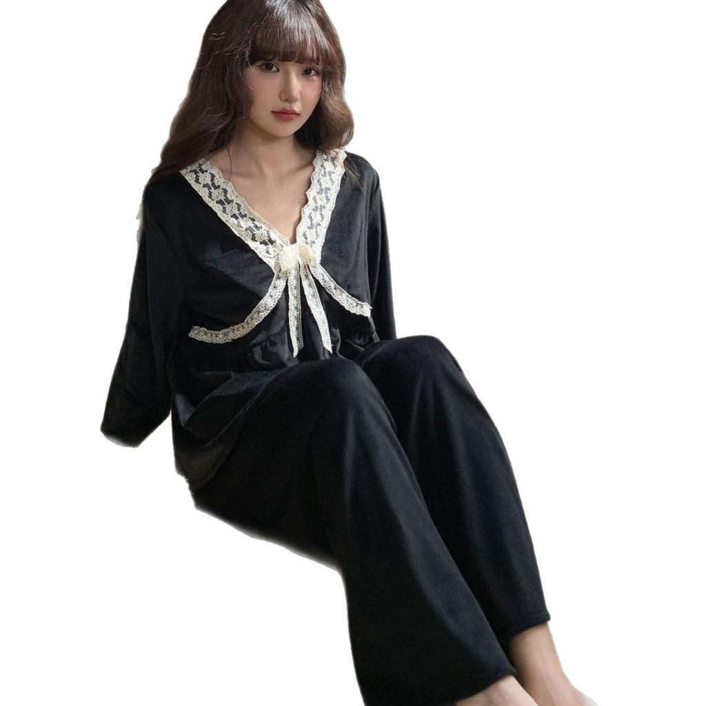 Korean new sweet and sexy long-sleeved home pajamas women's suit pajamas spring and autumn women's loungewear can be worn outside