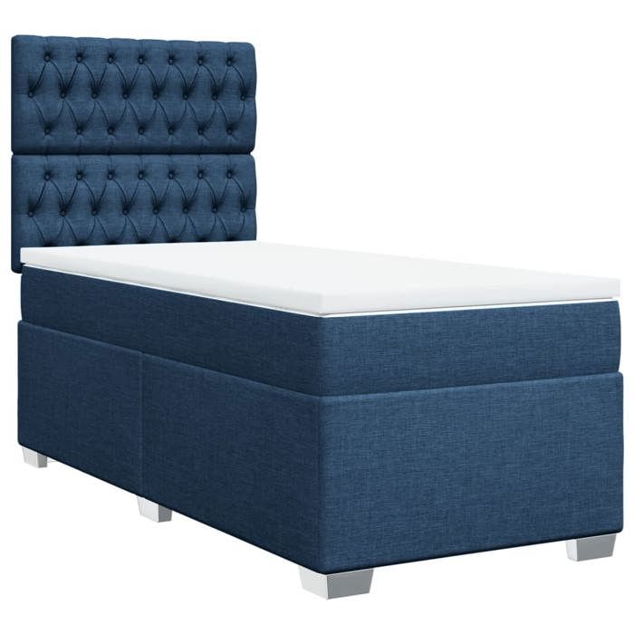 VidaXL Slat Bed Base with Mattress Blue 100x200 Cm Fabric, Bed, Platform Bed, Panel Bed, Bedroom Furniture 3292712