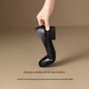 ZHR Women's Genuine Leather Block Heel Slip-On Pumps