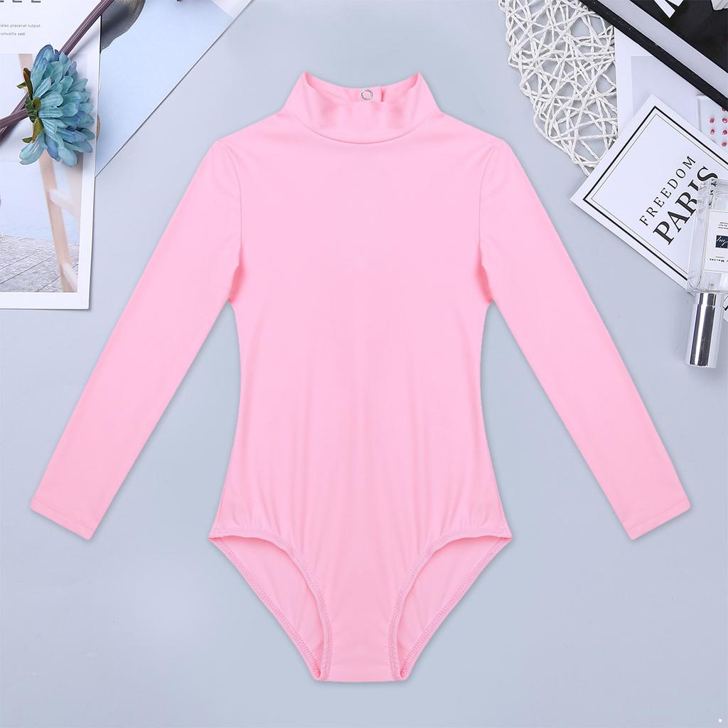 Girls Basic Long Sleeve Ballet Dance Gymnastics Training Leotard Jumpsuit Unitard Tights Dancewear Bodycon Bodysuit