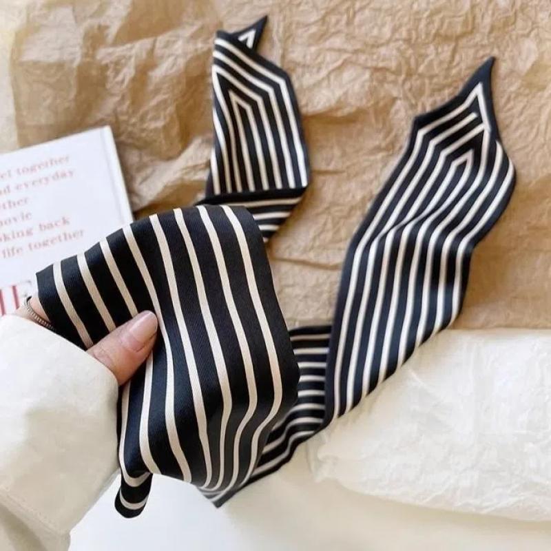 Headband Wraps Female Neckerchief Stripe French Korean Style Small Long Scarf Hair Accessories Bag Decor