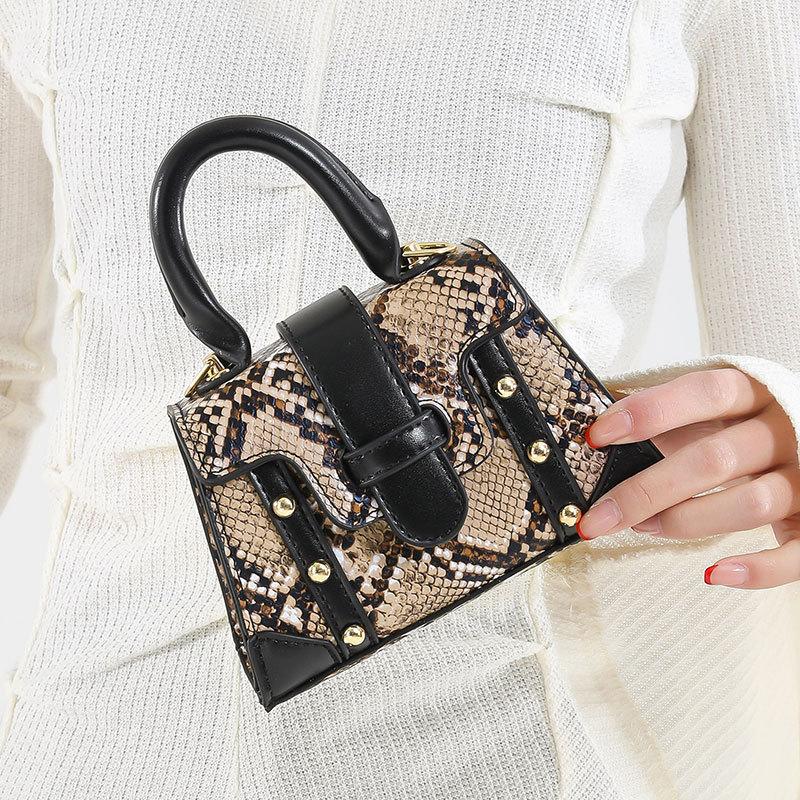 Personality Trendy Cool Spice Girl Style Mini Portable Lipstick Bag Fashion Snakeskin Pattern Temperament Chain Crossbody Bag Female