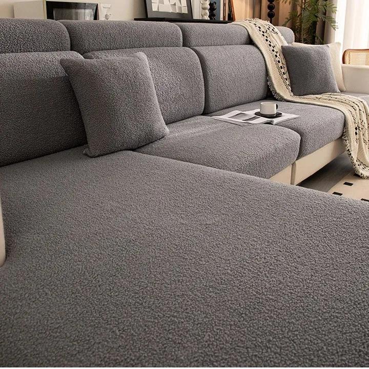 Thickened Teddy Fleece Sofa Cover Protector Non-Slip Luxury Soft Fleece Sofa Slipcover Universal Stretchable Fleece Couch Cover