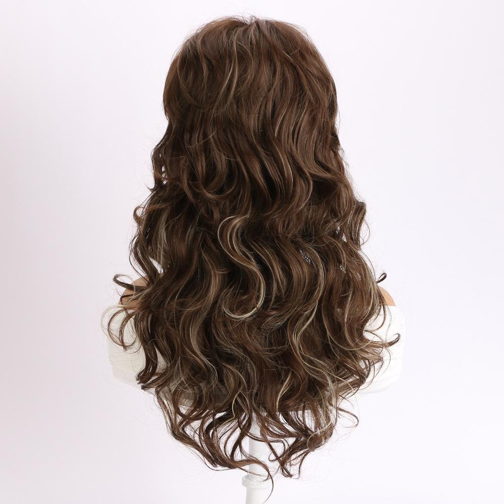 Pelucas Marrones Mixtas Naturales Sintéticas con Mechas Rubias para Mujer, Suaves, Uso Diario, Cabello Largo Rizado, Peluca para Fiesta de Disfraces, Fibra Resistente al Calor