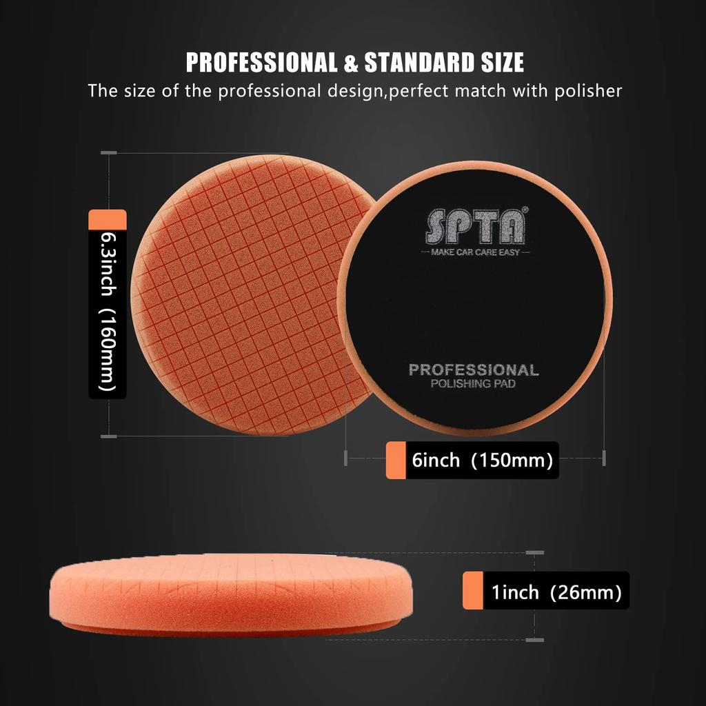 Buffing Sponge Pads, SPTA 5Pcs 6.5 Inch Face For 6 Inch 150Mm Backing Plate Compound, Cutting Polishing Pad Kit For Car Buffer Polisher Compounding,