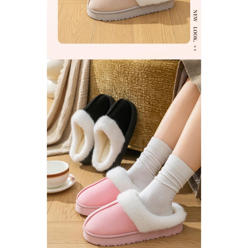 Vinter Tjocksulade Bomullstofflor för Kvinnor, Halkfria och Omslutande Varma Hemtofflor i Fuskpäls, Snökängor, Bomullsskor