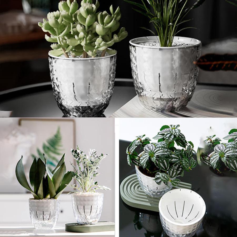 Self-Watering Plant Pots Self-Watering Pots,Double Layer Planter with Reservoir, Clear Flowerpot Decorative Pot for African