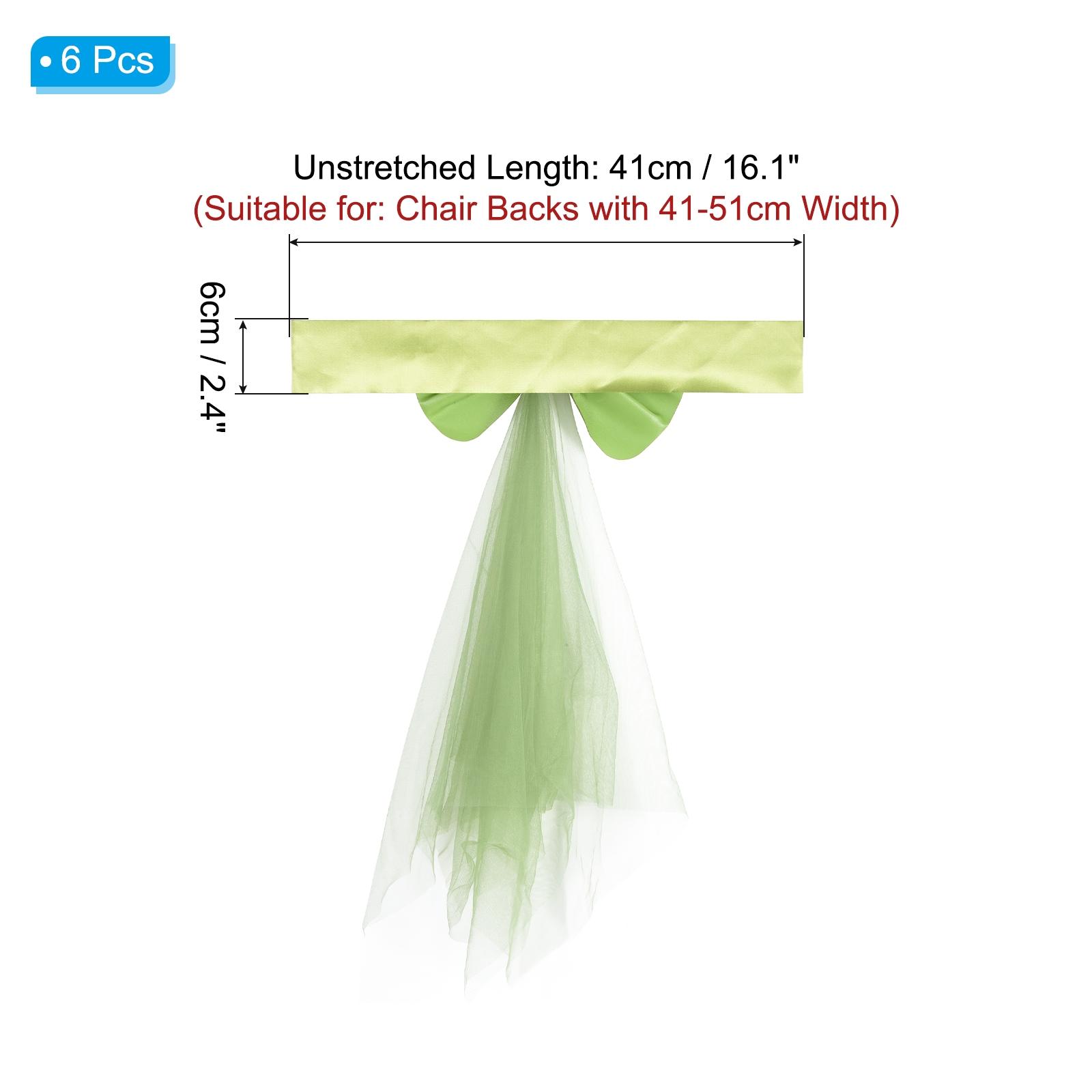 

6pcs Stretch Satin Chair Sashes Bows Chair Bands Decoration with Mesh Yarn Floating Tied for Wedding Banquet Events 41x6cm
