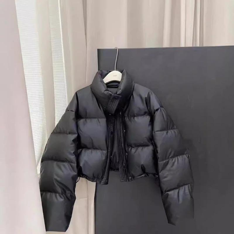 Leave-in Pu Leather Down Cotton Clothes Women's Short New Winter Thickened Stand-up Neck Bread Clothes Leather Cotton Coat