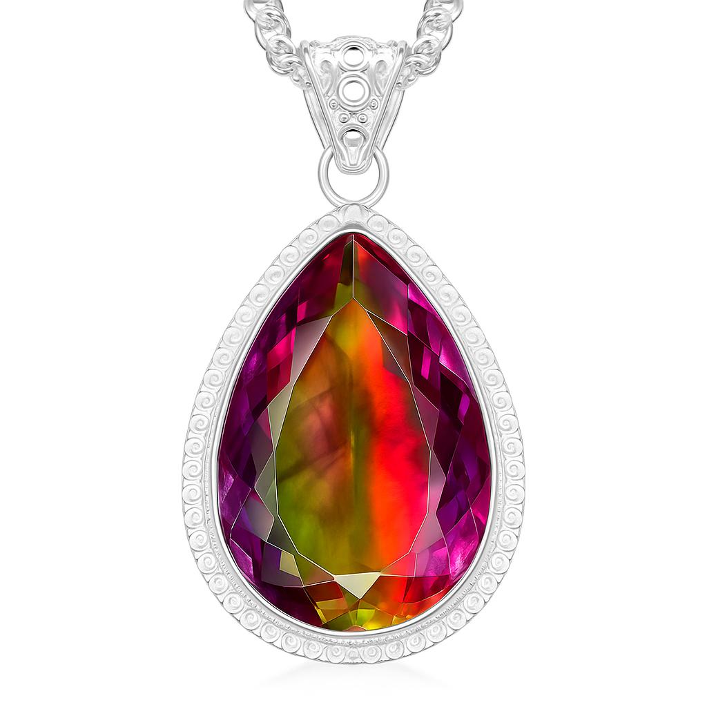 115 Ct Lab Multi Color Pear Gems Pendant Brazilian 925 Sterling Silver Gemstone Jewelry Gift
