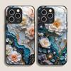 Stylish White Camellia Flower Marble Texture Tempered Glass Phone Case for IPhone 17 16 Pro Max 15 14 Plus 13 12 Mini 11 X Cover