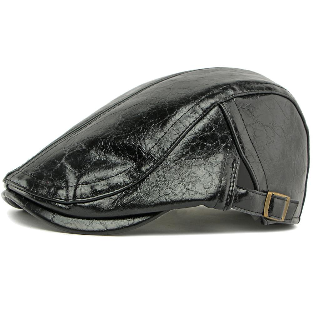 HT4937 Mens Beret Women Autumn Winter PU Leather Hat Retro Artist Painter Beret Hat Male Female Ivy Flat Cap Octagonal Beret Cap