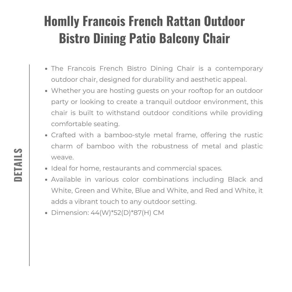 Homlly Francois French Rattan Outdoor Bistro Dining Patio Balcony Chair (X2PCS)