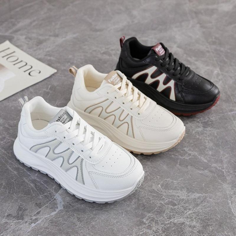 Spring, Summer, Autumn and Winter Women's Low-top Round-toe Lace-up White Shoes