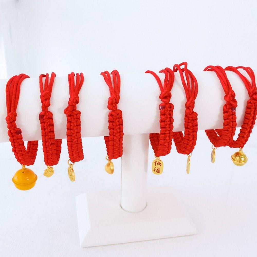 Chinese Style Red Rope Braided Cat Collar Adjustable Fortune Bell Cat Collar  For Cats Puppy
