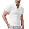 Mens Short Sleeve Waffle Turn Down Collar Solid Casual Polo Shirt