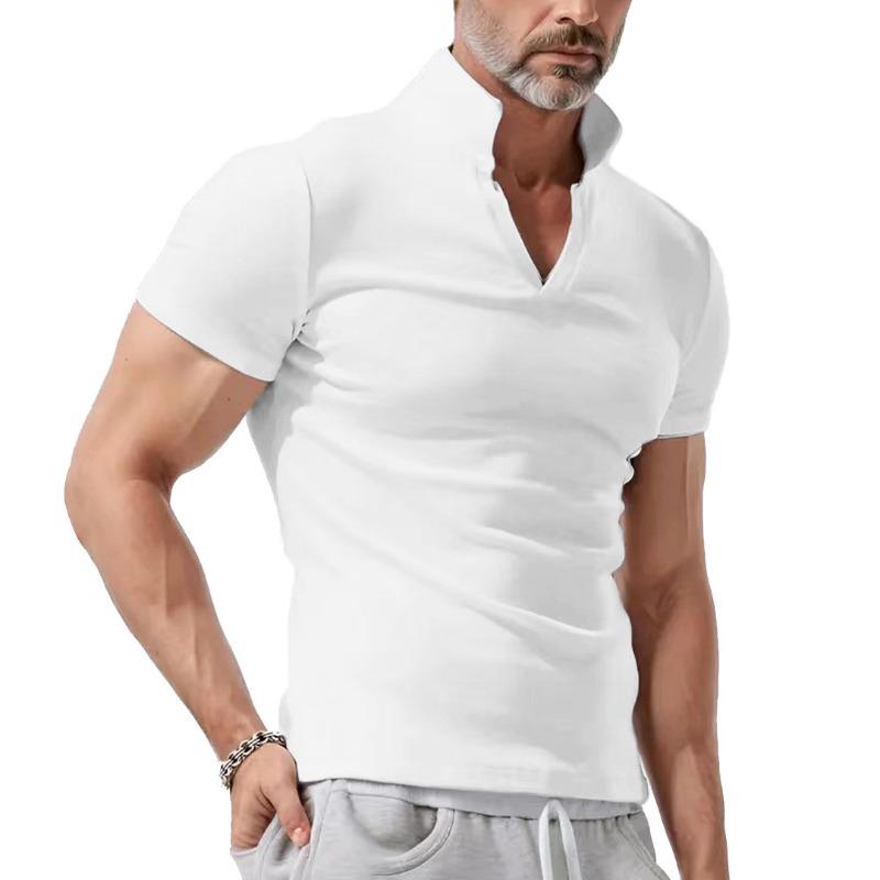 Mens Short Sleeve Waffle Turn Down Collar Solid Casual Polo Shirt