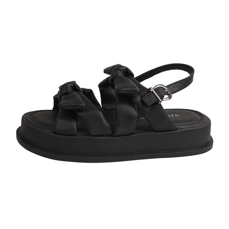 Platform Sandals Women's Summer New Bow French Retro with Skirt Casual Beach Roman Shoes