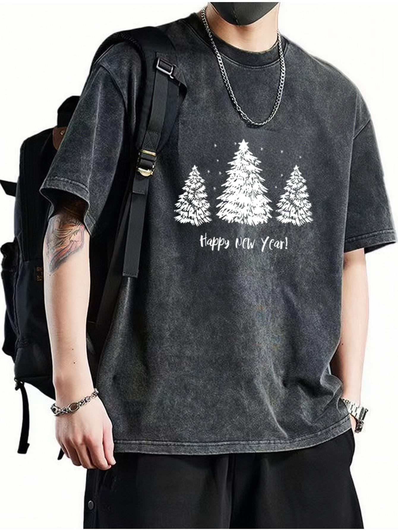 Mens Summer Casual Fashion Tshirt Black Washed Loose Fit Retro and Simple Print Trendy Streetwear Breathable Comfortable Top S