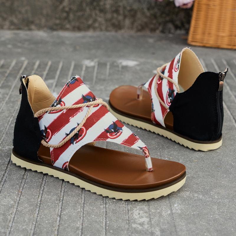 fashion 2024 Women's Fashion New Flip-Toe Sandals Printed Eagle Flat Beach Sandals