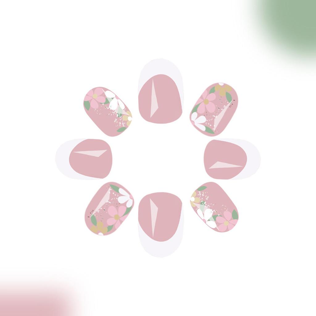 24 Stück Blumen Press-on Nägel Französische Ballerina Acrylnägel mit Glitzerdesigns Falsche Nägel Klebenägel für Frauen