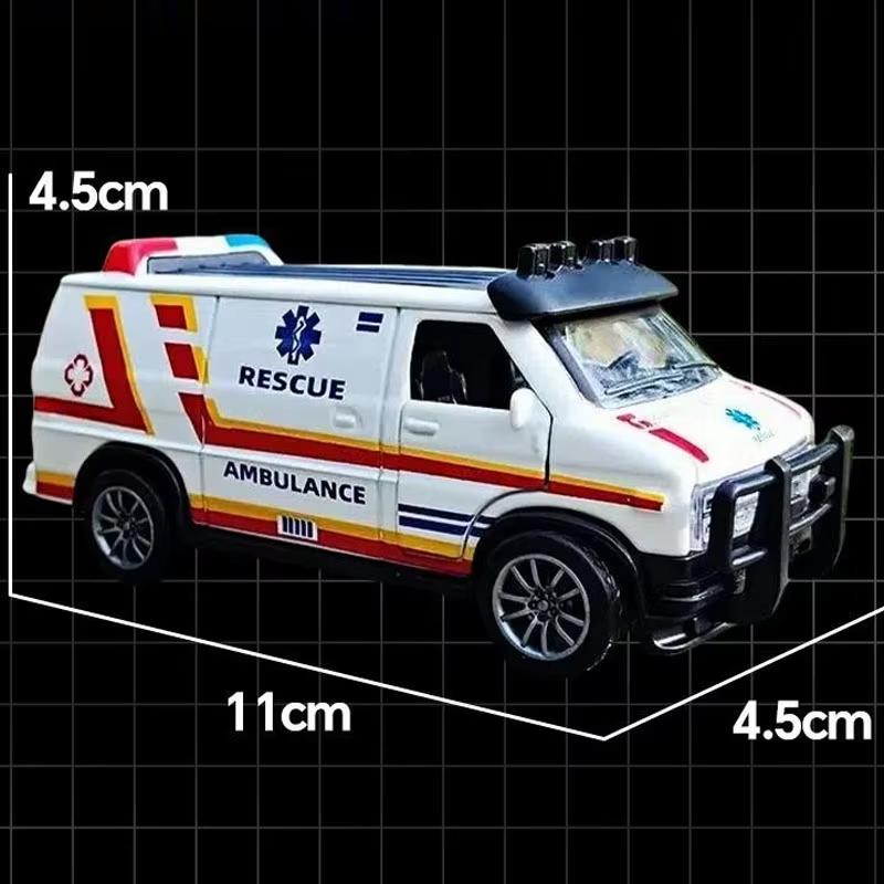2026 Alloy Ambulance Rescue Van Pull Back Car Model Toy with Light  Sound, Simulation Emergency Vehicle Kids Educational Play Collection