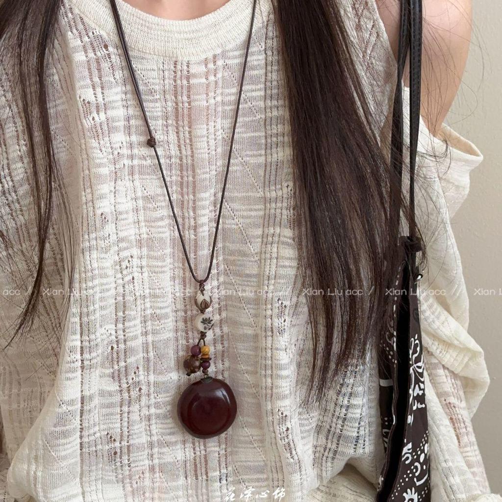2025 New Retro Ethnic Acorn Pendant Necklace - Women’s Ancient Chinese Style Long Sweater Chain Accessory