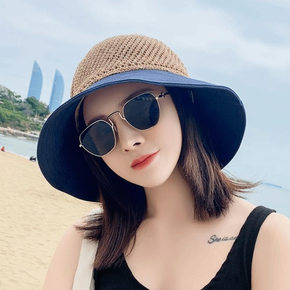 Hollow Bow Sun Hat Japanese Knitted Bucket Hat Fashion Bowtie Fisherman Hat Summer