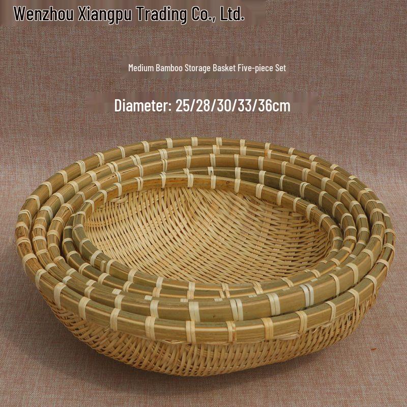 Bamboo Woven Winnowing Basket for Steamed Buns, Rice, Vegetables, and Fruits