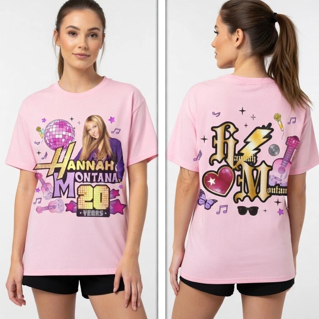 Hannah Montana 20 Years T-Shirt Pink Retro Y2K Graphic Tee Miley Cyrus Men Women M