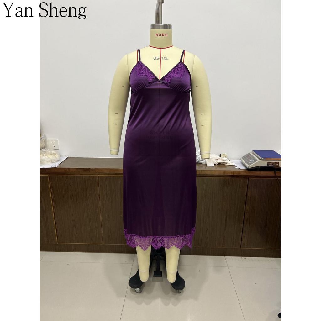Women Nightgown Plus Size Summer Purple Lace Sleeveless Slip Dress Sexy Home Loungewear For Sleeping Rest