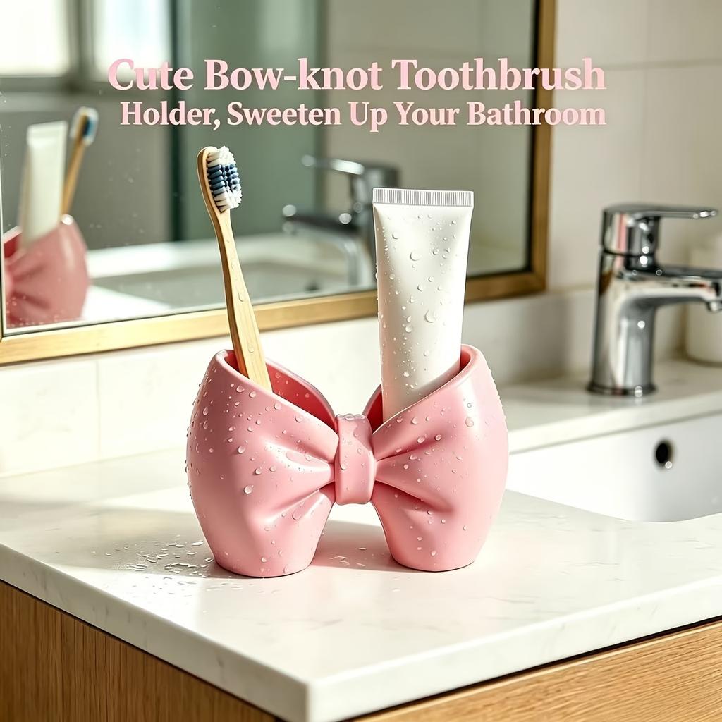 Bow Shaped Toothbrush Holder Plastic Countertop Organizer No Drill Bathroom Storage Stand for Family