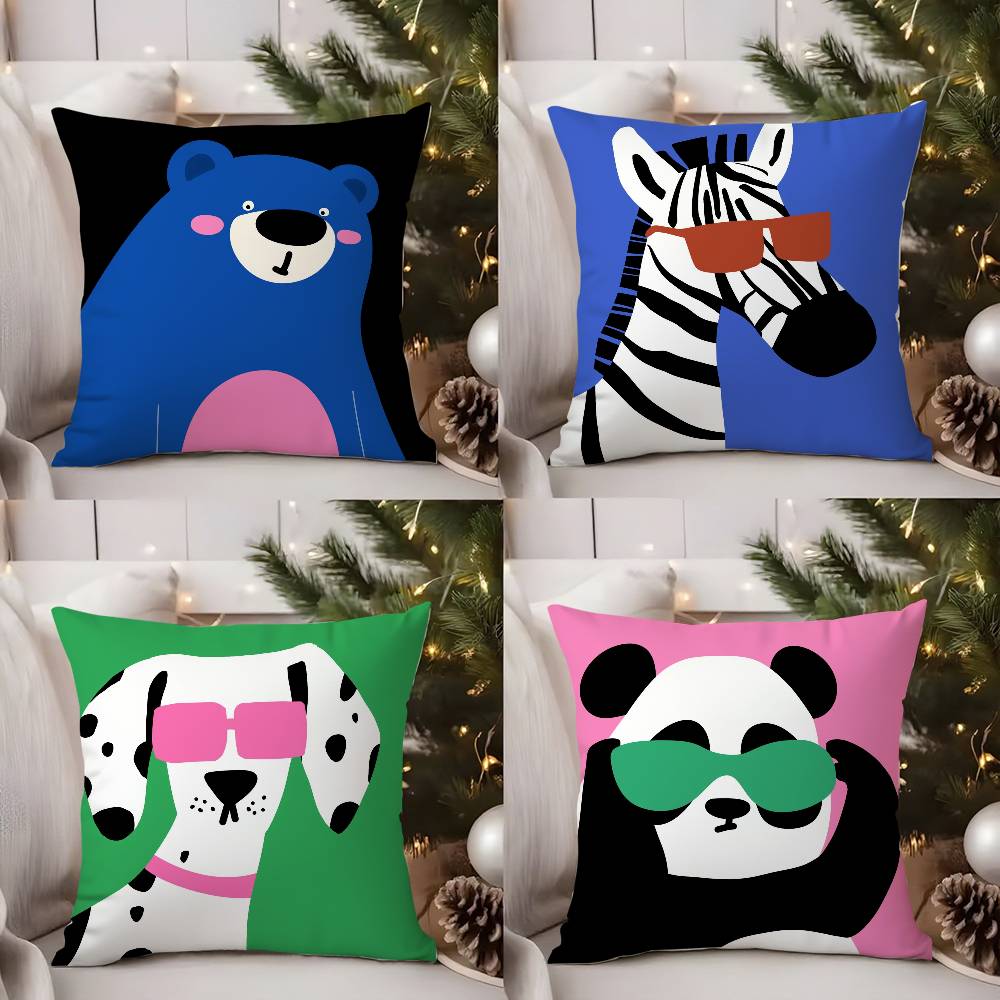 Pillow Case Cartoon Cute Animal Cute Office Sofa Dorm Chair Back Short Plush Double-Sided Printing Home Cushion Cover