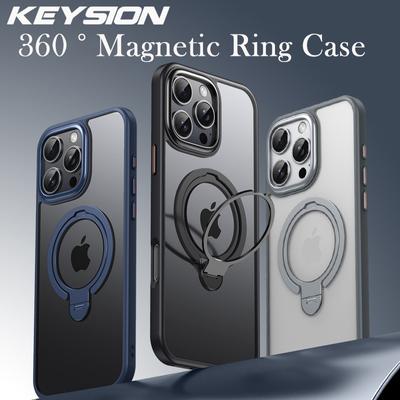 KEYSION Transparent Matte Case for MagSafe for iPhone 16 Pro Max 360 ° Rotating Magnetic Ring Stand Shockproof Phone Back Cover