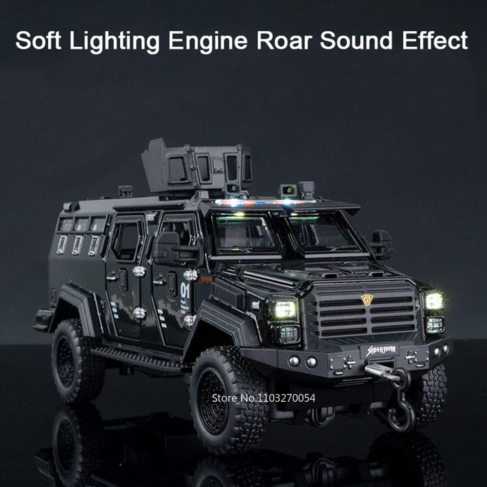 1:32 Legierung Säbelzahntiger Gepanzertes Modellspielzeug Diecast Metallauto Rückzieher Polizeiauto mit Licht Musik Fahrzeug für Kleinkinder Kinder Geschenke
