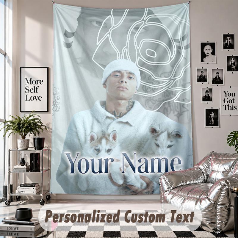 Wall Hanging Tapestry With Custom Name & Text, Central Cee Decorative Tapestry For Bedroom
