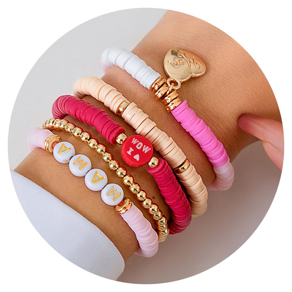 Mother's Day Mother's Day Letter Bracelet Set, Versatile Gifts Memorial Mom Beaded Jewelry Women