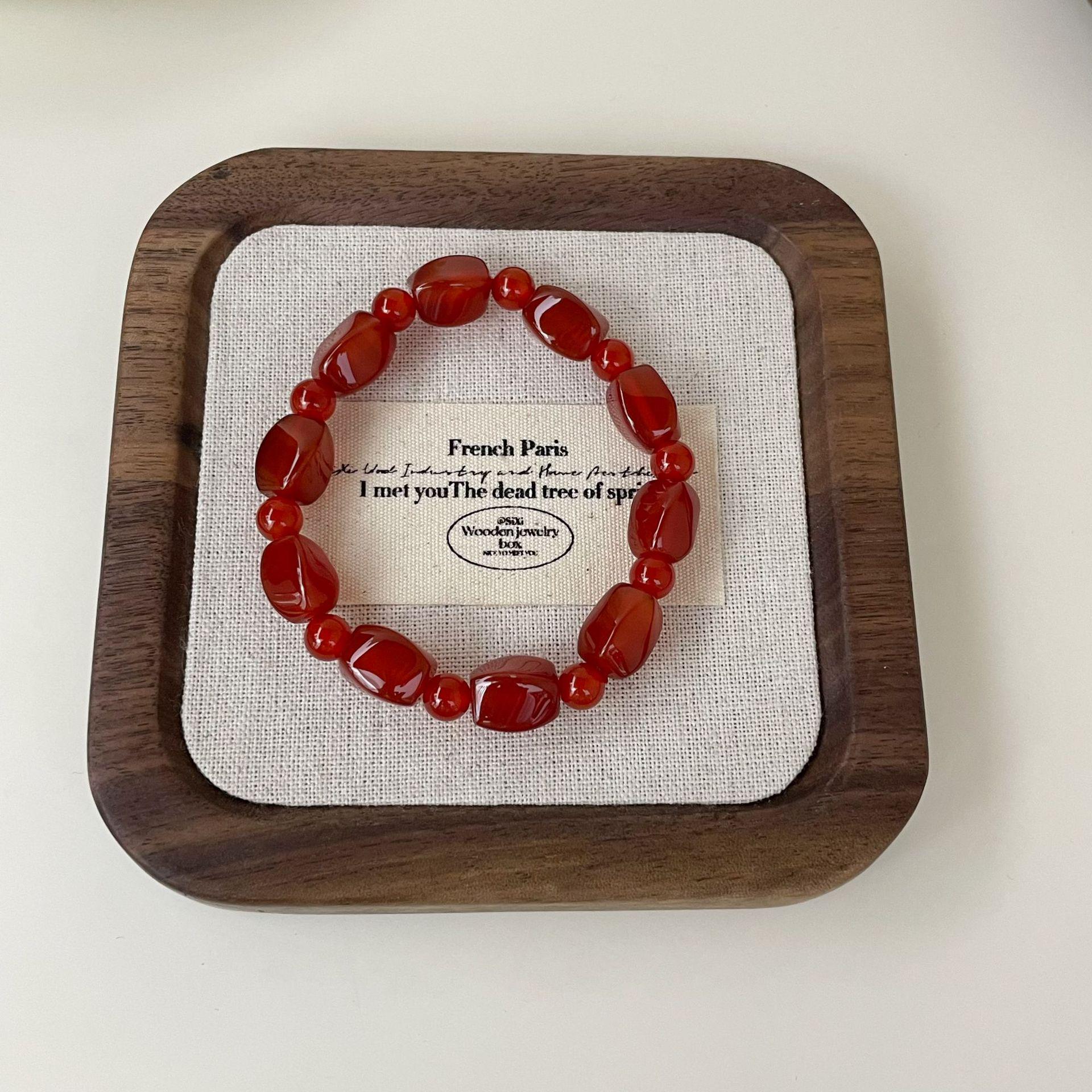 Su Chuang Ethnic Red Agate Bead Bracelet: High-End Irregular Design for Girls 925 Silver