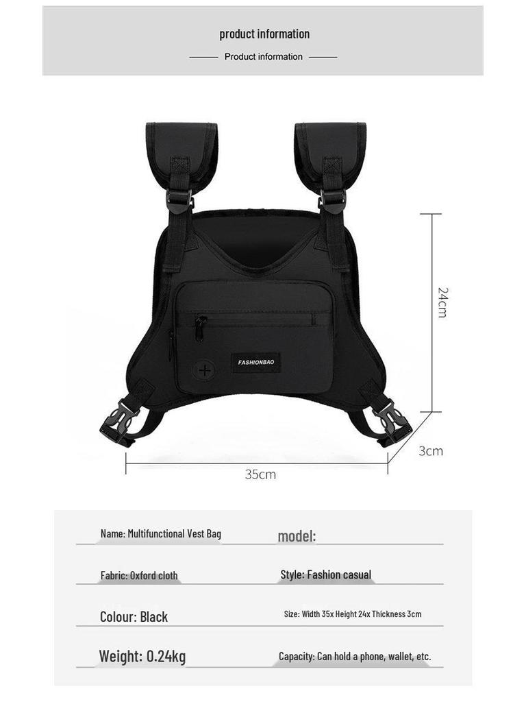 Men's Streetwear Tactical Chest Vest Bag - Functional and Casual Workwear Accessory