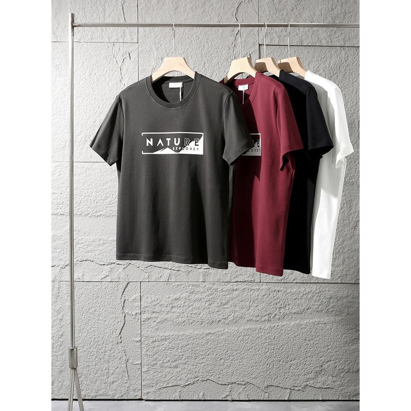 Heavyweight Pure Cotton 300g Trendy Brand Printed Cool-Touch Short-Sleeve T-Shirt for Men, Summer Base Shirt, Foreign Trade Men's Clothing