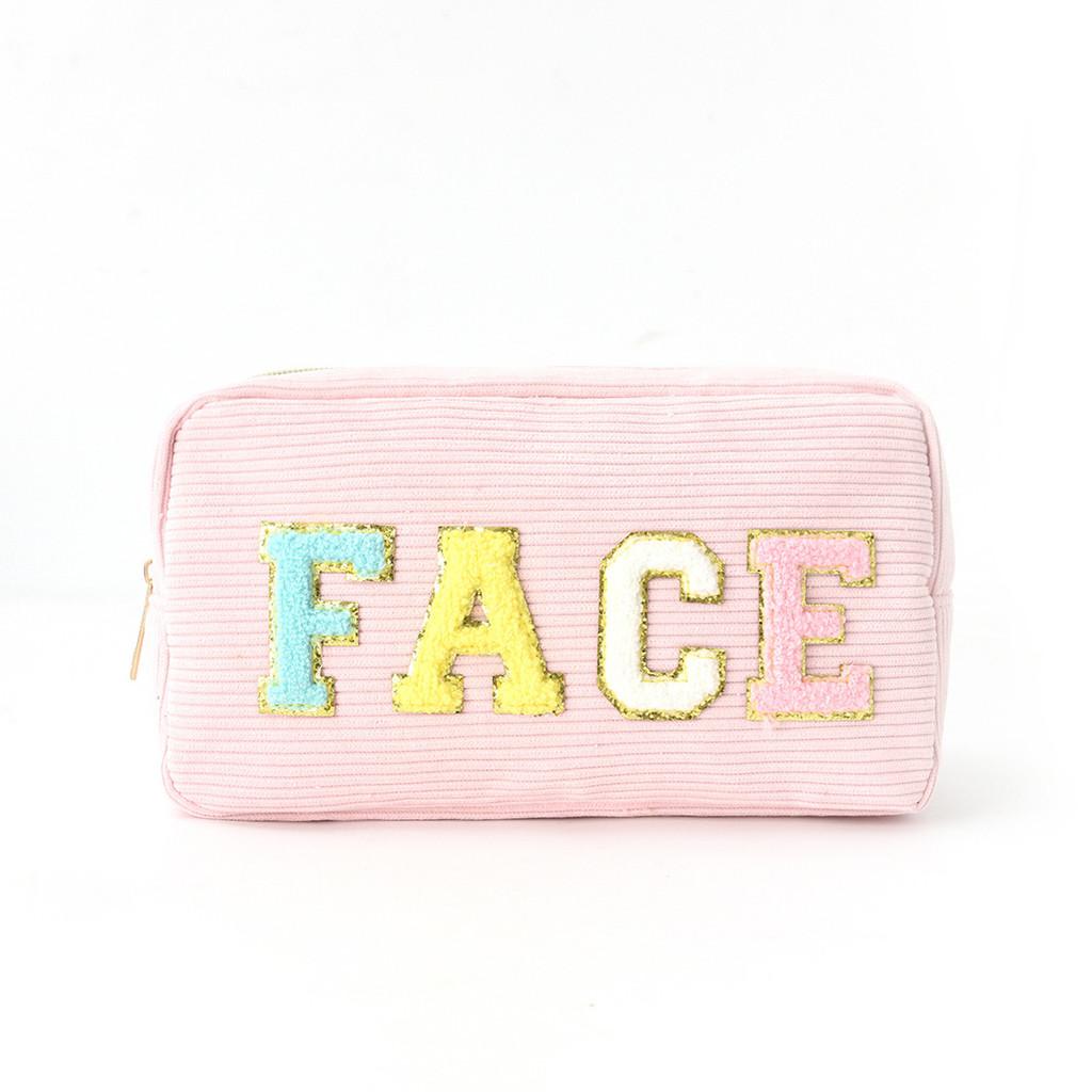 Letter Design Corduroy Toiletry Organizer With Breathable Fabric For Daily Use
