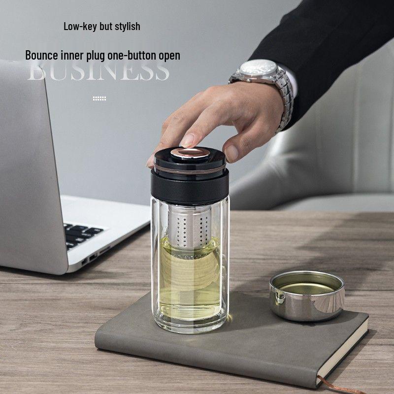 Op maat gemaakte Dubbelwandige Glazen Thee Thermosfles met Logo & Waterafscheidingsfunctie