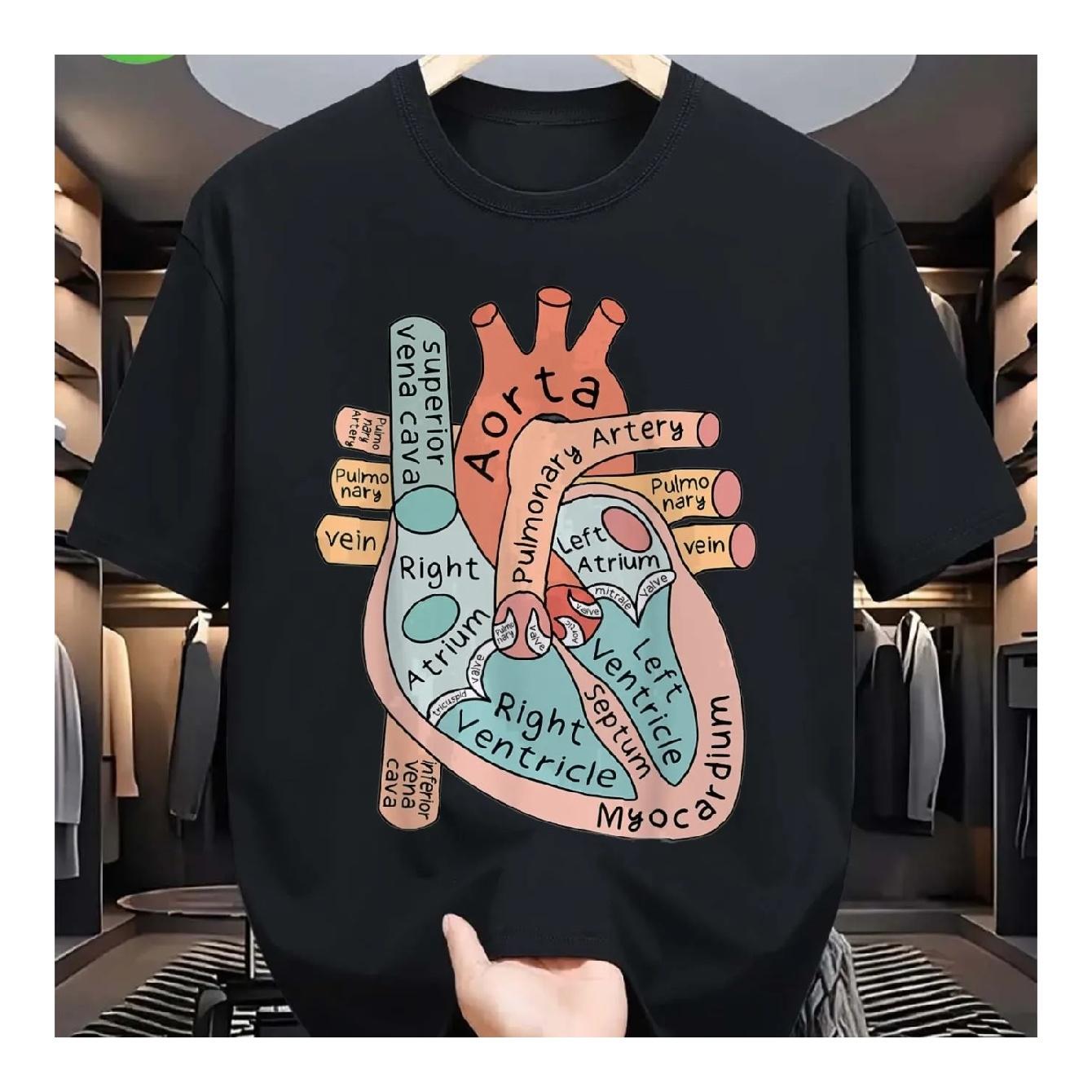 Anatomy Heart Structure Diagram Graphic Tee Men s Breathable Medical Print Short Sleeve T-Shirt Casual S чёрный