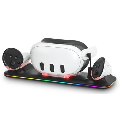 Nabíjecí dok pro Oculus/Meta Quest 3, nabíjecí stanice LED Light VR, stojan s displejem nabíječky pro nabíjecí sluchátka a dotykové ovladače