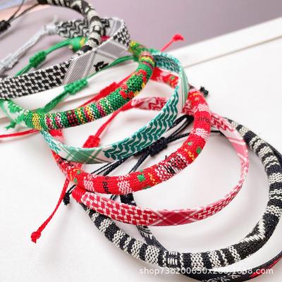 Handmade Woven Ethnic Bracelet with Adjustable Strap In Arabic Headscarf Colors