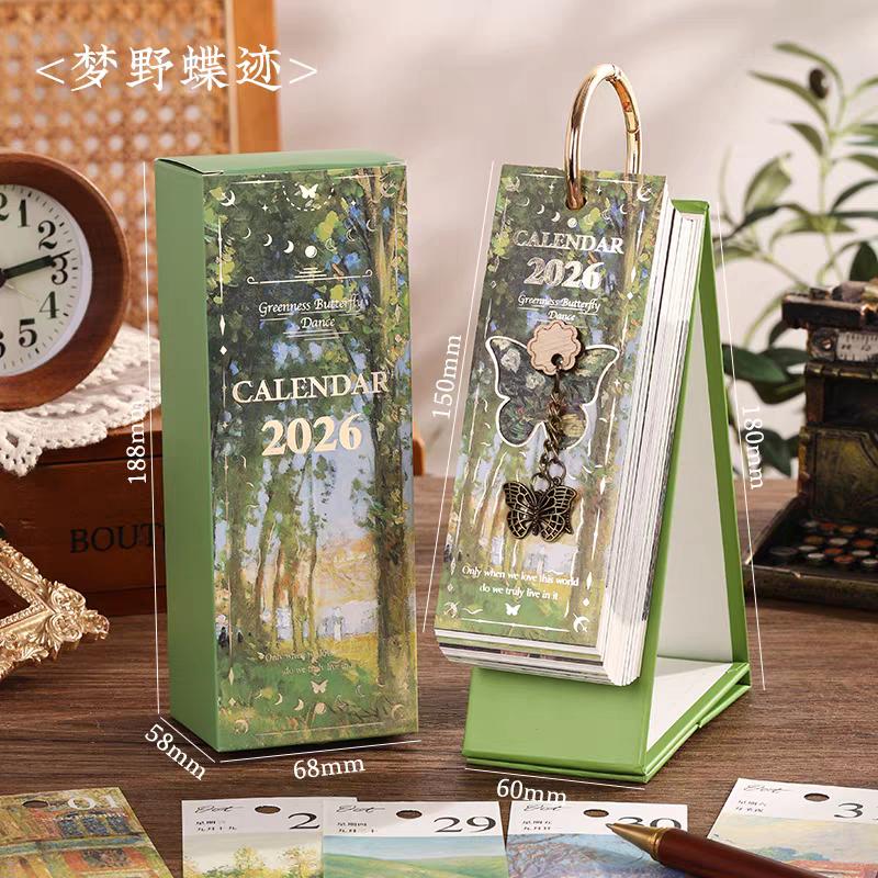 2026 Oil Painting Desk Calendar 365 Days Artwork with Stand Monthly Art Calendar for Home Office Desk Decor, Daily Planner