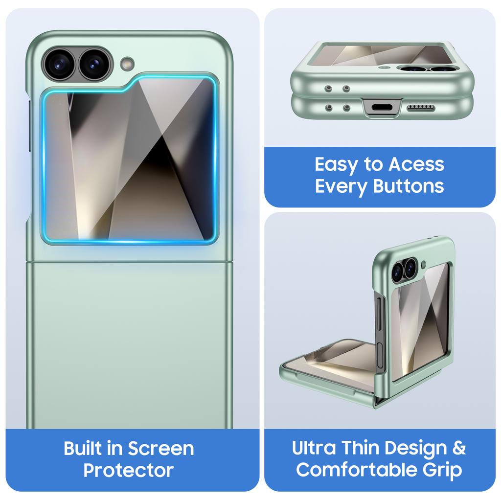 Slim Hard PC Case for Galaxy Z Flip 6 with Built-in Screen Protector,Shockproof Anti-Scratch Full Body Protection Cover,For Wireless Charging-Green