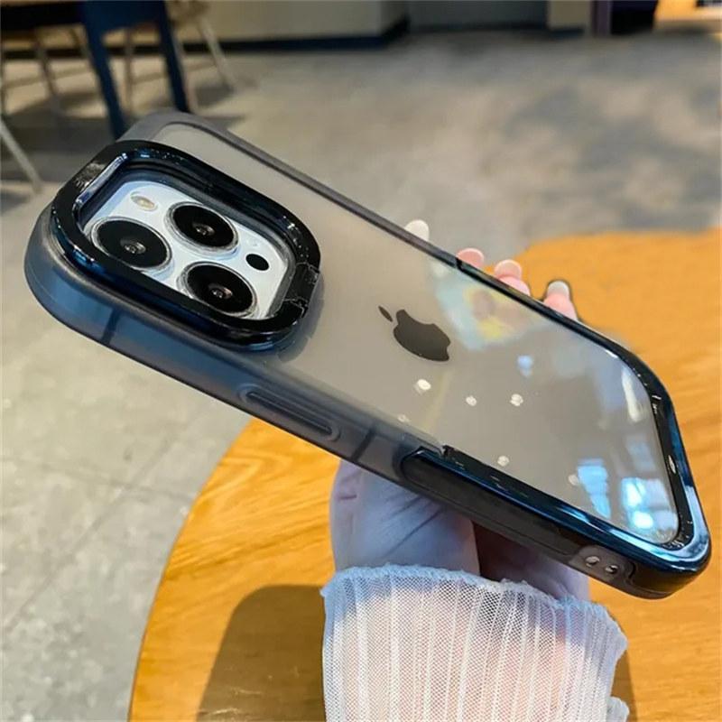 Průhledný držák stojánku na nárazník Pouzdro na telefon pro iPhone 13 12 11 14 15 Pro Max 13Pro XR XS Max X 11 Nárazuvzdorná ochrana fotoaparátu Zadní kryt