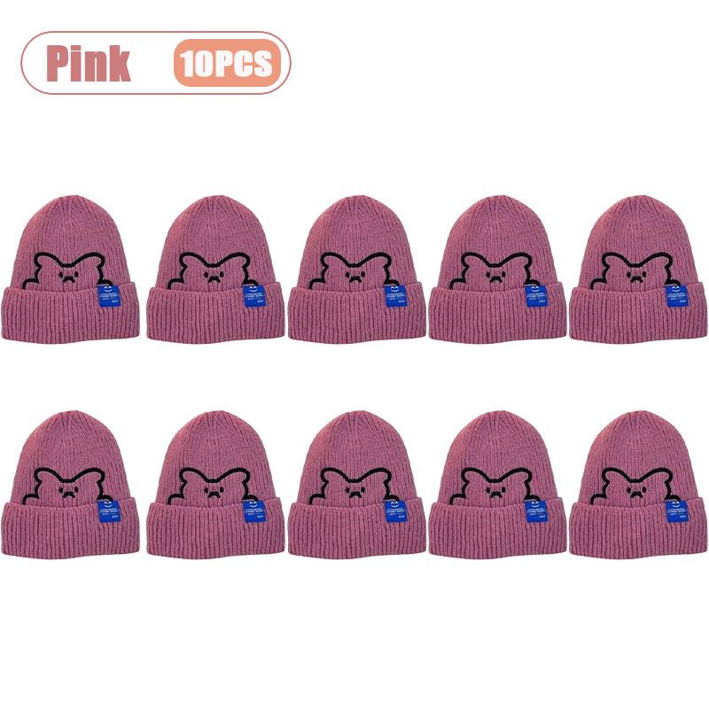 1-10PCS Winter Bear Knit Hat for Women Plush Furry Beanie with Ear Protection Warm Knitted Cap Perfect Christmas Gift