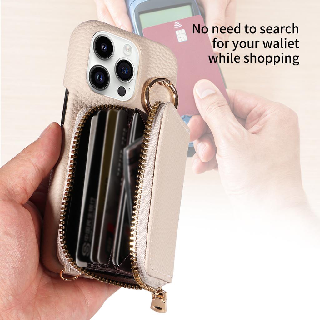 Newly designed Deluxe zipper card case for iPhone13 12 11Pro Pro Max Mini 7 Phone case with Crossbody lanyard Faux leather